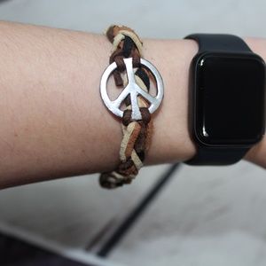 Suede Braid Peace Sign Bracelet